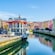 Charming buildings overlooking a river in Bilbao, Spain